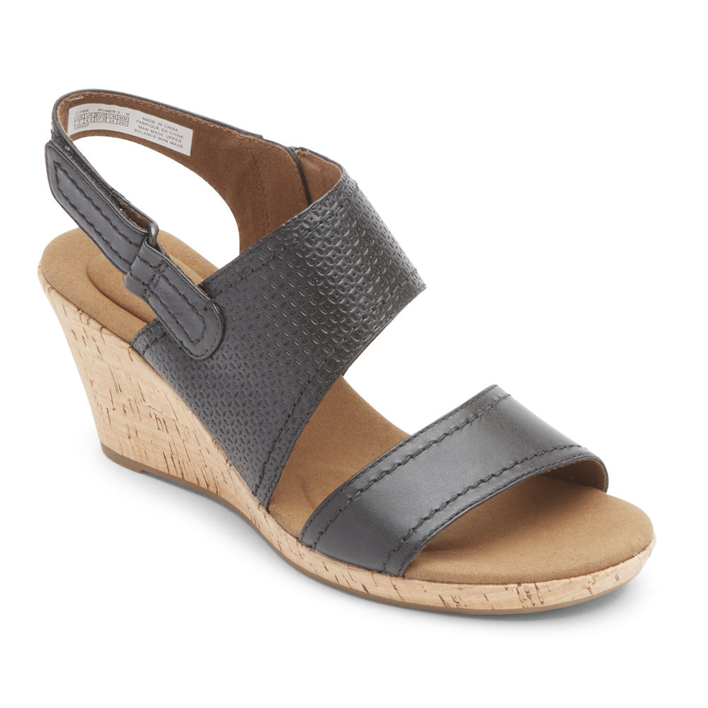 Rockport Womens Sandals Black - Briah Asymmetrical 2-Piece - UK 915-QZMJPL